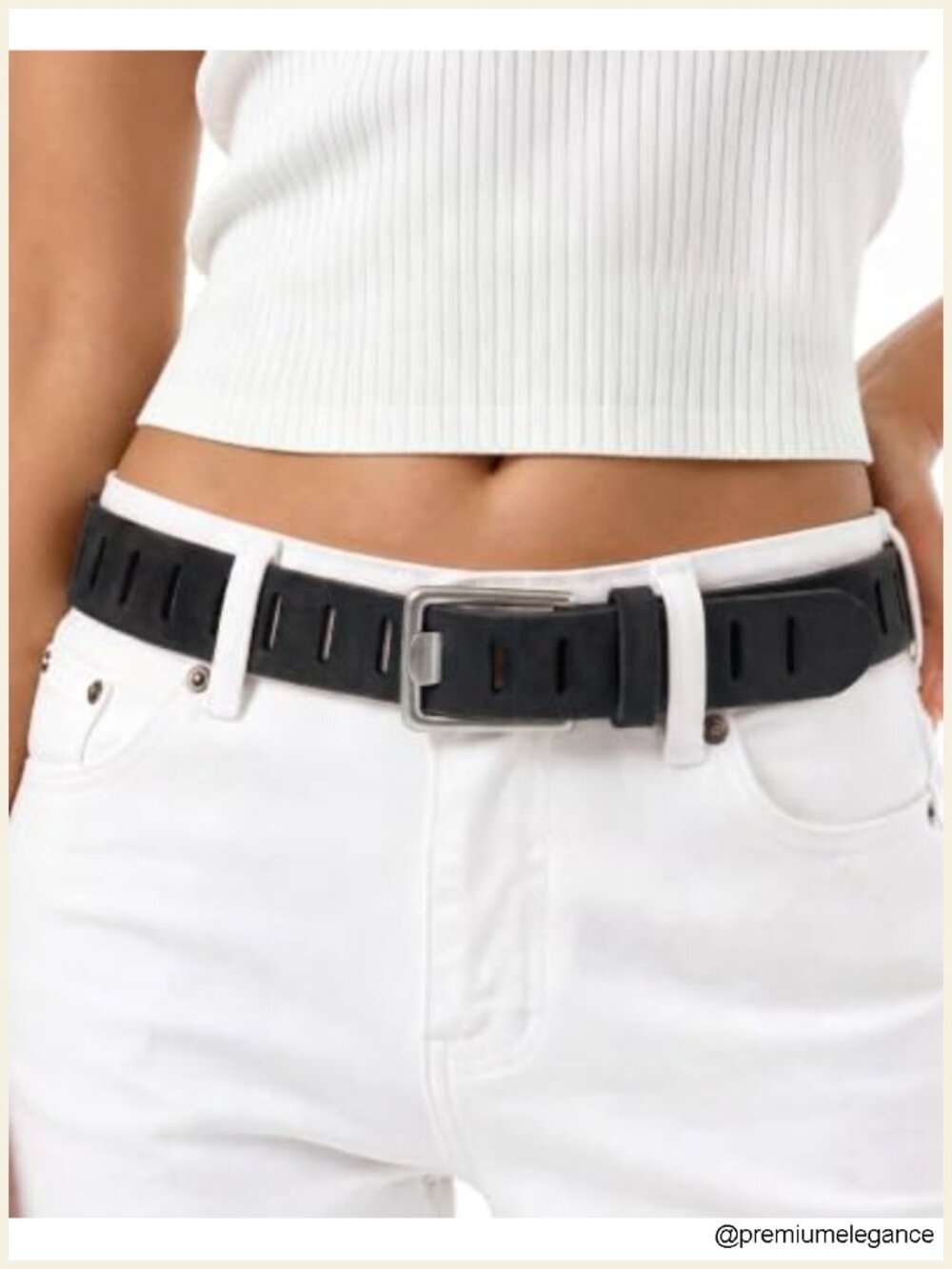 Genuine Leather Western Belt for Women with Vintage Gold Buckle - Full-Hole